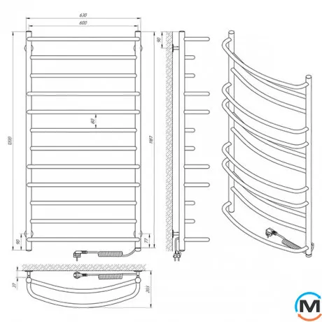 Сушка для рушників електричний Laris Євромікс П12 600 х 1200 праве підключення S3, Виконання: Правий, Висота (мм): 1200, Ширина (мм): 630, фото , зображення 5