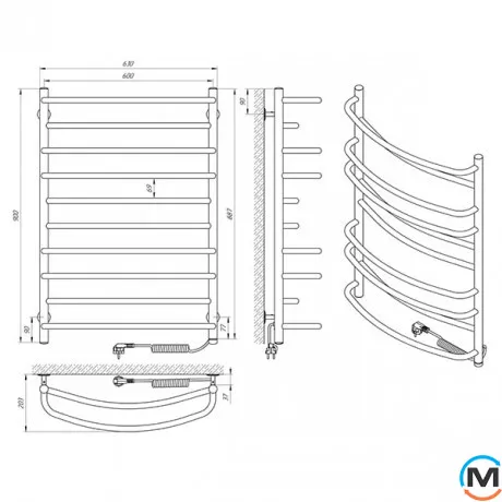 Сушка для рушників електричний Laris Євромікс П10 600 х 900 праве підключення S3, Виконання: Правий, Висота (мм): 900, Ширина (мм): 630, фото , зображення 5