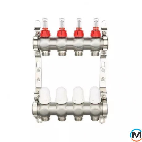 Колектор із витратомірами з нержавіючої сталі 1"х3/4" 6 виходів ASG, Кількість виходів: 6, фото 