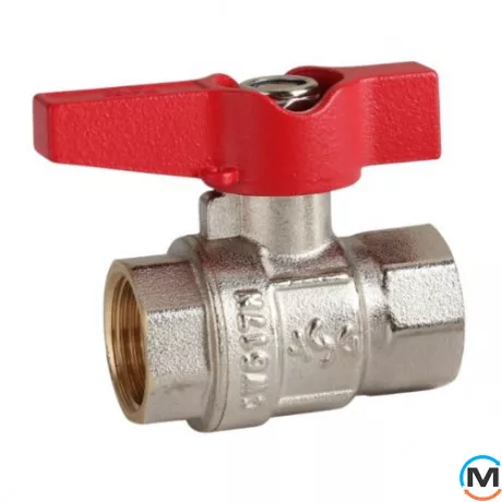 Кран кульовий 3/4" ВВ метелик ASG, Тип різьблення: Внутрішня/Внутрішня, Діаметр різьблення: 3/4", Модифікація: Червона ручка, Виконання: Прямий, Тип ручки: Метелик, фото 