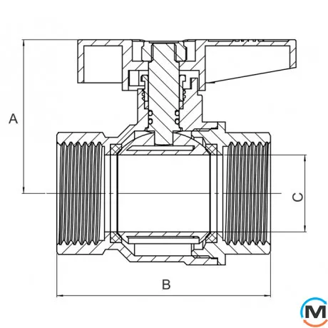 Кран кульовий 1" ВВ метелик ASG, Тип різьблення: Внутрішня/Внутрішня, Діаметр різьблення: 1", Модифікація: Червона ручка, Виконання: Прямий, Тип ручки: Метелик, фото , зображення 2