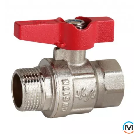 Кран кульовий 1/2" НВ метелик ASG, Тип різьблення: Внутрішня/Зовнішня, Діаметр різьблення: 1/2", Модифікація: Червона ручка, Виконання: Прямий, Тип ручки: Метелик, фото 