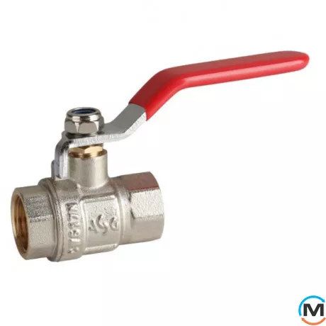 Кран кульовий 1 1/2" ВВ ручка ASG, Тип різьблення: Внутрішня/Внутрішня, Діаметр різьблення: 1 1/2", Модифікація: Червона ручка, Виконання: Прямий, Тип ручки: Ручка, фото 