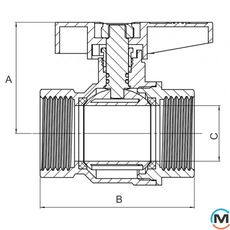 Кран кульовий 1/2" ВВ метелик ASG+, Тип різьблення: Внутрішня/Внутрішня, Діаметр різьблення: 1/2", Модифікація: Серая ручка, Виконання: Прямий, Тип ручки: Метелик, фото , зображення 2