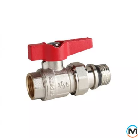 Кран кульовий з американкою 3/4" прямий метелик ASG, Тип різьблення: З американкою, Діаметр різьблення: 3/4", Модифікація: Червона ручка, Виконання: Прямий, Тип ручки: Метелик, фото 