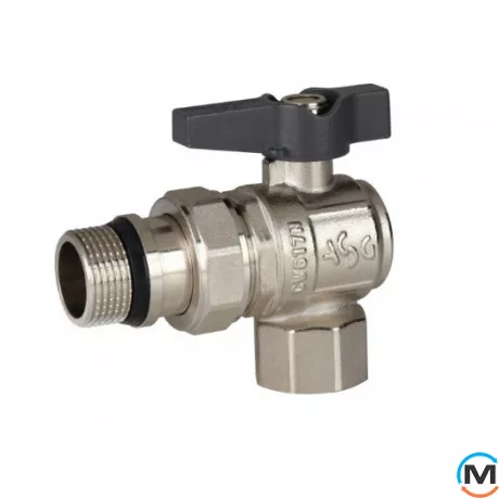 Кран кульовий з американкою 3/4" кутовий метелик ASG+, Тип різьблення: З американкою, Діаметр різьблення: 3/4", Модифікація: Черная ручка, Виконання: Кутовий, Тип ручки: Метелик, фото 