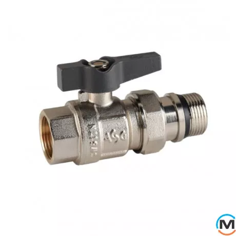 Кран кульовий з американкою 1/2" прямий метелик ASG+, Тип різьблення: З американкою, Діаметр різьблення: 1/2", Модифікація: Черная ручка, Виконання: Прямий, Тип ручки: Метелик, фото 