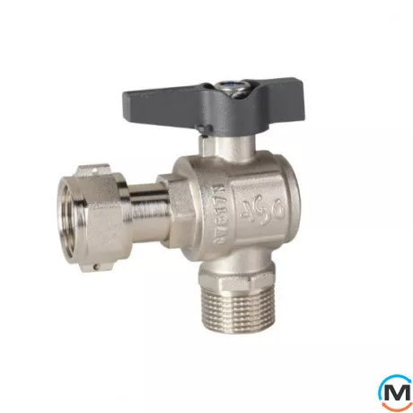 Кран кульовий з накид. гайкою 3/4" кутовий метелик ASG+, Тип різьблення: Накидна гайка, Діаметр різьблення: 3/4", Модифікація: Черная ручка, Виконання: Кутовий, Тип ручки: Метелик, фото 