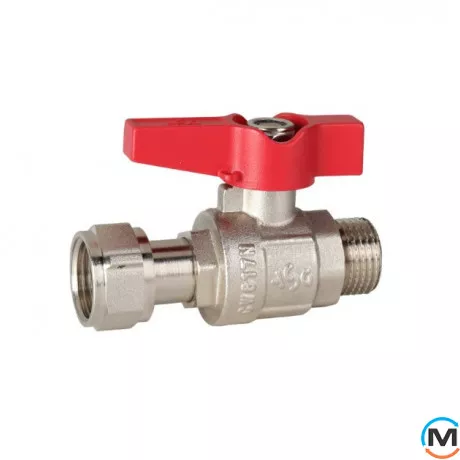 Кран кульовий з накид. гайкою 3/4" прямий метелик ASG, Тип різьблення: Накидна гайка, Діаметр різьблення: 3/4", Модифікація: Червона ручка, Виконання: Прямий, Тип ручки: Метелик, фото 