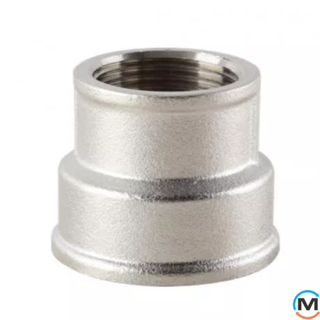 Муфта редукційна 3/4"х1/2" нікель ASG, Тип різьблення: Внутрішня/Внутрішня, Діаметр різьблення: 3/4"х1/2", Виконання: Редукційна, фото 