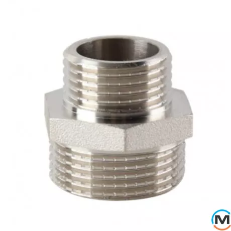 Ніпель редукційний 1 1/2"х1" нікель ASG, Діаметр різьблення: 1 1/2 "х1", Виконання: Редукційний, фото 