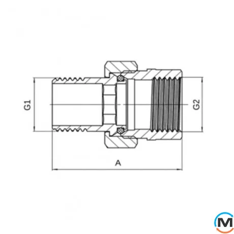 Зганяння-американка 1/2" нікель ASG, Діаметр різьблення: 1/2", Виконання: Пряма, фото , зображення 2
