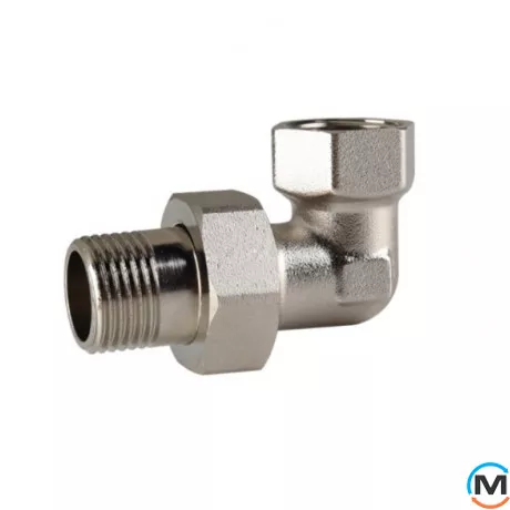 Зганяння-американка кутовий 1/2" нікель ASG, Діаметр різьблення: 1/2", Виконання: Кутова, фото 