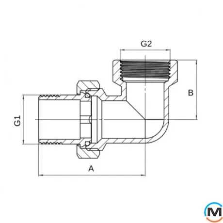 Сгон-американка ВН угловой 3/4" никель ASG, Диаметр резьбы: 3/4", Исполнение: Угловая, фото , изображение 2