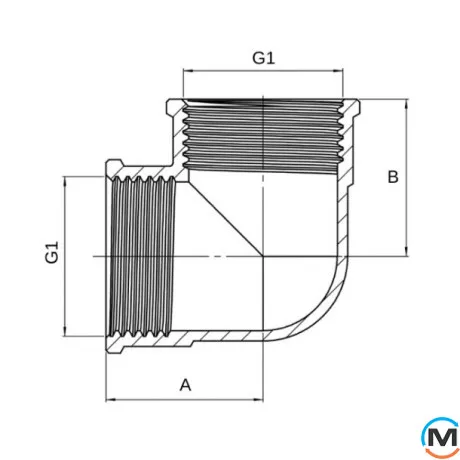 Кутник 3/4" ВВ нікель ASG, Тип різьблення: Внутрішня/Внутрішня, Діаметр різьблення: 3/4", фото , зображення 2