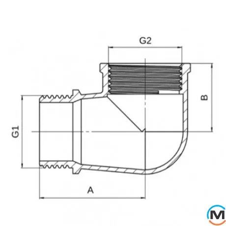 Уголок 1" ВН никель ASG, Тип резьбы: Внутренняя/Наружная, Диаметр резьбы: 1", фото , изображение 2