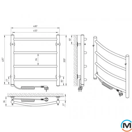 Сушка для рушників електричний Laris Класик П4 450 х 500 ліве підключення S3, Виконання: Лівий, Висота (мм): 500, фото , зображення 5