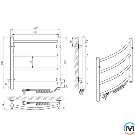 Полотенцесушитель электрический Laris Классик П4 450 х 500 правое подключение S3, фото , изображение 5