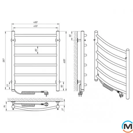 Сушки для рушників електричний Laris Класик П6 450 х 600 ліве підключення S3, Виконання: Лівий, Висота (мм): 600, фото , зображення 5