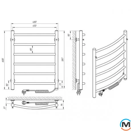 Полотенцесушитель электрический Laris Классик П6 450 х 600 правое подключение S3, Исполнение: Правый, Высота (мм): 600, фото , изображение 5