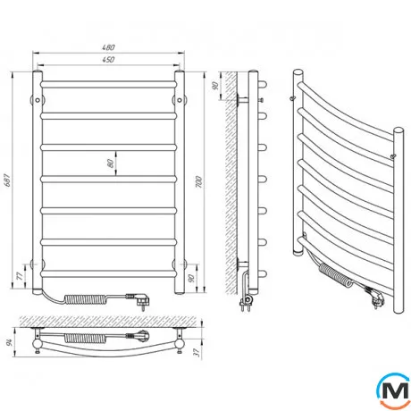 Сушка для рушників електричний Laris Класик П7 450 х 700 ліве підключення S3, Виконання: Лівий, Висота (мм): 700, фото , зображення 5