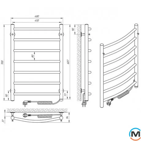 Сушка для рушників електричний Laris Класик П7 450 х 700 праве підключення S3, Виконання: Правий, Висота (мм): 700, фото , зображення 5