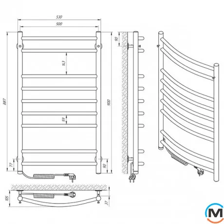 Полотенцесушитель электрический Laris Классик П9 500 х 900 левое подключение S3, Исполнение: Левый, Высота (мм): 900, фото , изображение 5