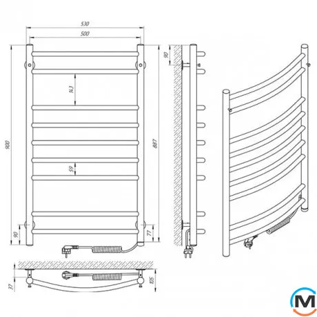 Сушка для рушників електричний Laris Класик П9 500 х 900 праве підключення S3, Виконання: Правий, Висота (мм): 900, фото , зображення 5