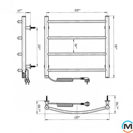 Полотенцесушитель электрический Laris Классик ЧФ 4 500 х 500 левое подключение S3, Исполнение: Левый, Высота (мм): 500, фото , изображение 6