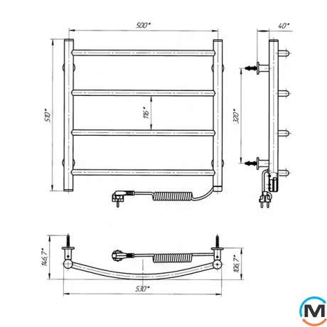 Сушка для рушників електричний Laris Класик ЧФ 4 500 х 500 праве підключення S3, Виконання: Правий, Висота (мм): 500, фото , зображення 6