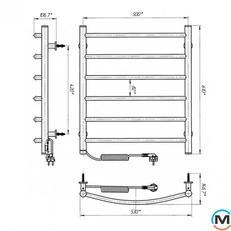Полотенцесушитель электрический Laris Классик ЧФ 6 500 х 600 левое подключение S3, Исполнение: Левый, Высота (мм): 600, фото , изображение 6