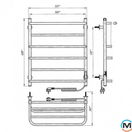 Полотенцесушитель электрический Laris Комфорт ЧФ6 500 х 600 с полкой правое подключение R3, Исполнение: Правый, Высота (мм): 600, фото , изображение 6