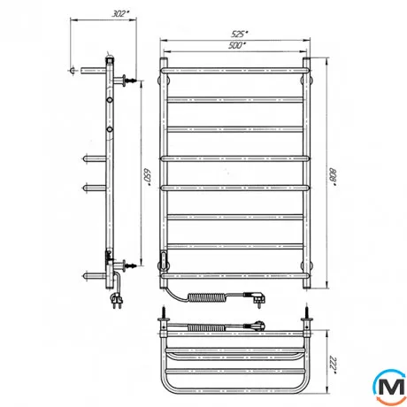 Сушка для рушників електрична Laris Комфорт ЧФ8 500 х 800 з полицею ліве підключення R3, Виконання: Лівий, Висота (мм): 800, фото , зображення 6