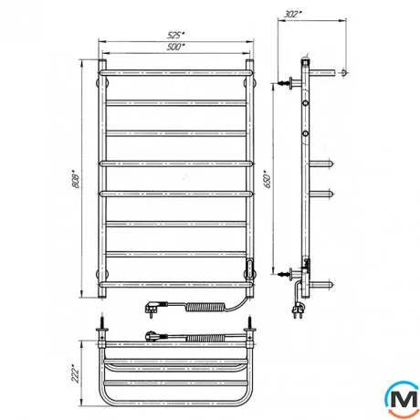 Сушка для рушників електрична Laris Комфорт ЧФ8 500 х 800 з полицею праве підключення R3, Виконання: Правий, Висота (мм): 800, фото , зображення 6