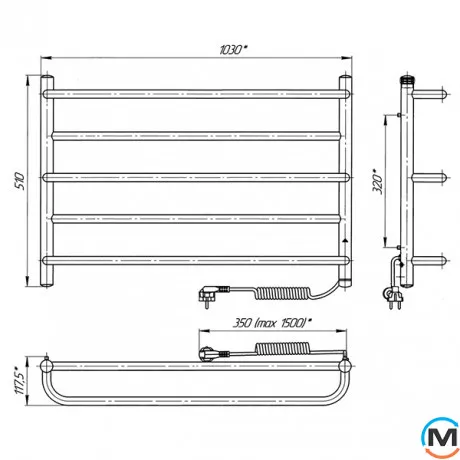 Сушка для рушників електричний Laris Практик П5 1000 х 500 праве підключення S3, Виконання: Правий, Висота (мм): 500, фото , зображення 6