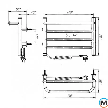 Полотенцесушитель электрический Laris Прайм ЧФ 4 400 х 300 левое подключение S3, Исполнение: Левый, Цвет: Белый, Высота (мм): 300, фото , изображение 6