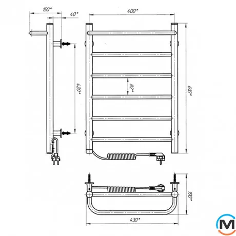 Сушка для рушників електрична Laris Прайм ЧФ 6 400 х 600 ліве підключення S3, Виконання: Лівий, Колір: Білий, Висота (мм): 600, фото , зображення 6