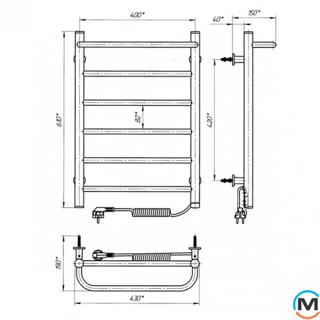 Полотенцесушитель электрический Laris Прайм ЧФ 6 400 х 600 правое подключение S3, Исполнение: Правый, Цвет: Белый, Высота (мм): 600, фото , изображение 6