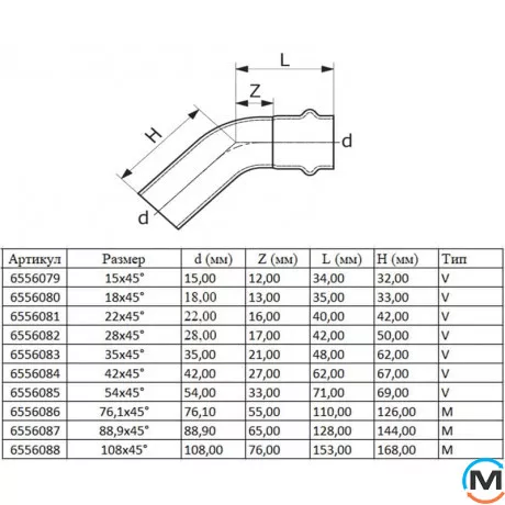 Коліно вн/зовні ASG INOX 45x42, Градус (град.): 45, Діаметр (мм): 42, фото , зображення 2