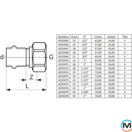 Перехідник із накидною гайкою ASG INOX 22х1", Діаметр різьблення: 1", Діаметр (мм): 22, фото , зображення 2