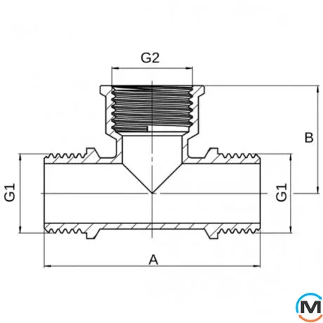 Трійник 1/2" НВН нікель ASG, Тип різьблення: Зовнішня/Внутрішня/Зовнішня, Діаметр різьблення: 1/2", фото , зображення 2