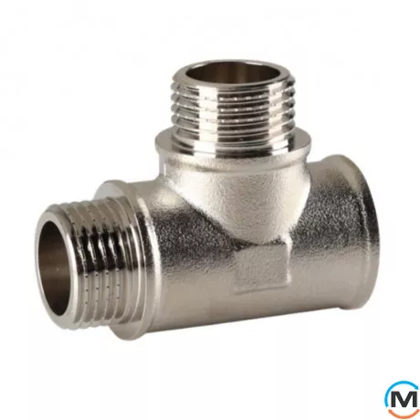 Тройник 1/2" ВНН никель ASG, Тип резьбы: Внутренняя/Наружная/Наружная, Диаметр резьбы: 1/2", фото 