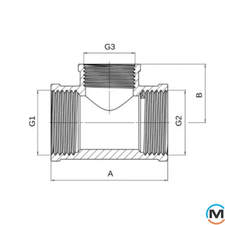 Тройник 3/4" ВВВ никель ASG, Тип резьбы: Внутренняя/Внутренняя/Внутренняя, Диаметр резьбы: 3/4", фото , изображение 2