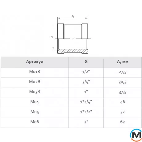 Латунь FADO муфта 3/4", Діаметр різьблення: 3/4", Виконання: Пряма, фото , зображення 4