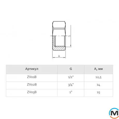 Латунь FADO Заглушка 1/2" В, Тип різьблення: Внутрішня, Діаметр різьблення: 1/2", фото , зображення 2