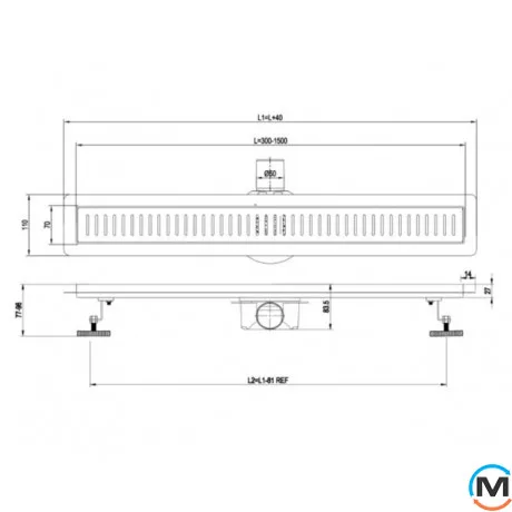 Трап душовий ASG 01E INOX SS304L DRY 700х70, Монтажна довжина (мм): 700, фото , зображення 2
