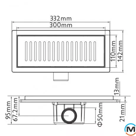 Трап душовий ASG 21 INOX SS304L Hydro 300х110, фото , зображення 2