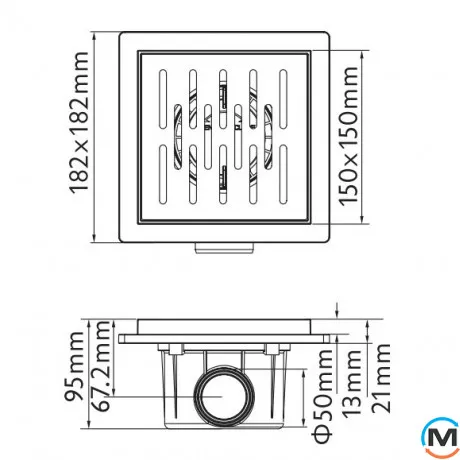 Трап душовий ASG 22 INOX SS304L Hydro 150х150, фото , зображення 2