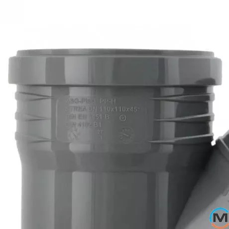 Трійник каналізаційний ASG HTR 110х110x45°, Градус (град.): 45, Модифікація: 110х110x45, Колір: Сірий, Діаметр (мм): 110, фото , зображення 3