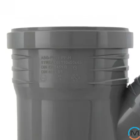 Трійник каналізаційний ASG HTR 110х75x45°*, Градус (град.): 45, Модифікація: 110х75x45, Колір: Сірий, Діаметр (мм): 110, фото , зображення 3